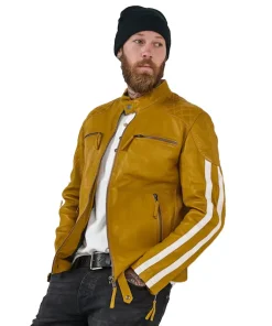 Joe Browns Yellow Quilted Premium Leather Racer Jacket