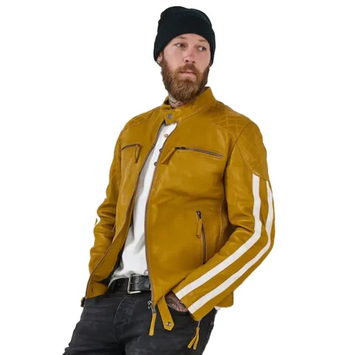 Joe Browns Yellow Quilted Premium Leather Racer Jacket