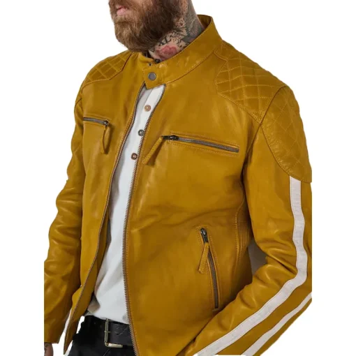 Joe Browns Yellow Quilted Premium Leather Racer Jacket