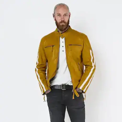 Joe Browns Yellow Quilted Premium Leather Racer Jacket