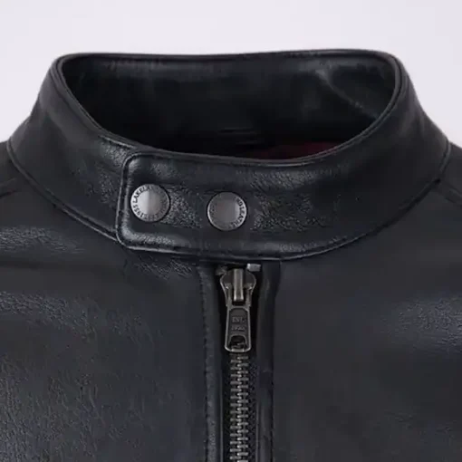 Morton Contrast Stripe Stand Collar Biker Leather Jacket