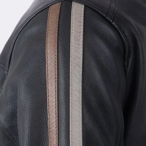 Morton Contrast Stripe Stand Collar Biker Leather Jacket