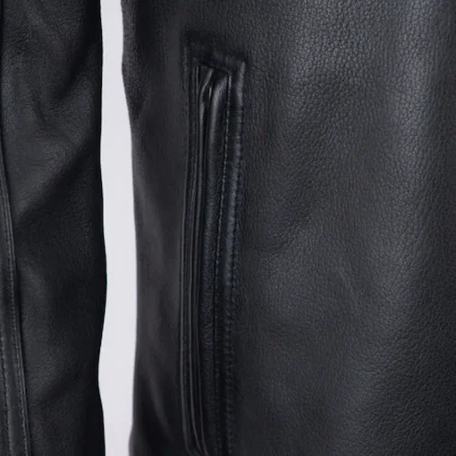 Morton Contrast Stripe Stand Collar Biker Leather Jacket