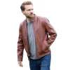 Morton Contrast Stripe Stand Collar Biker Leather Jacket