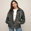 Quince Leather Oversized Bomber Jacket black