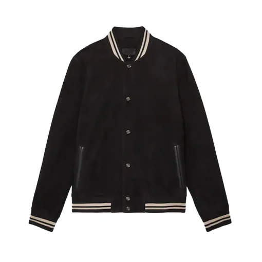 Reiss Navy Banridge Suede Stripe-Trim Bomber Jacket