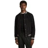 Reiss Navy Banridge Suede Stripe-Trim Bomber Jacket