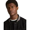 Reiss Navy Banridge Suede Stripe-Trim Bomber Jacket