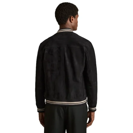 Reiss Navy Banridge Suede Stripe-Trim Bomber Jacket