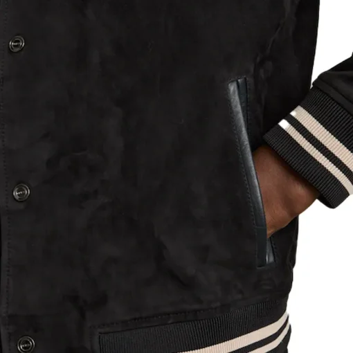 Reiss Navy Banridge Suede Stripe-Trim Bomber Jacket