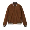 Reiss Terracotta Banridge Suede Stripe-Trim Bomber Jacket