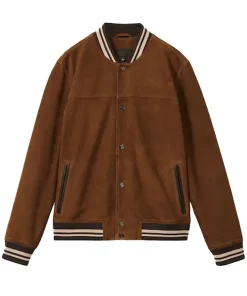 Reiss Terracotta Banridge Suede Stripe-Trim Bomber Jacket