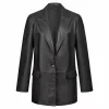 Fitted Black Leather Blazer For Women