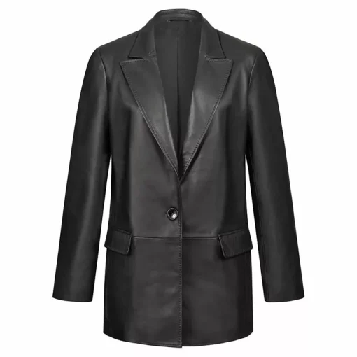 Fitted Black Leather Blazer For Women
