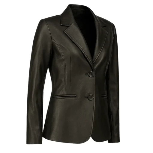 Womens Two Buttoned Leather Blazer