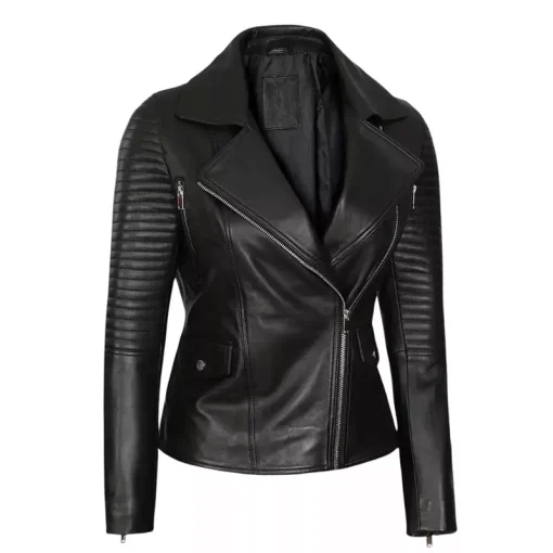 Womens Cropped Asymmetrical Leather Jacket