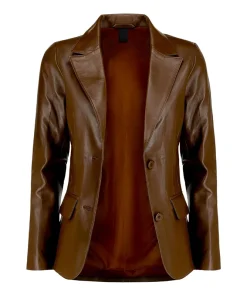 Women’s Two Button Dark Brown Leather Blazer