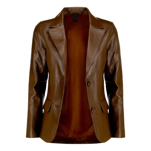 Women’s Two Button Dark Brown Leather Blazer