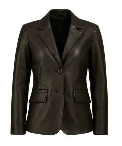 Womens Sharp Cut Two Buttoned Leather Blazer