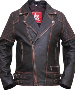 Vintage Brown Quilted Leather Biker Jacket – Rugged Streetwear Style