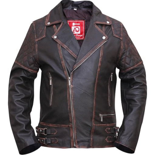 Vintage Brown Quilted Leather Biker Jacket – Rugged Streetwear Style