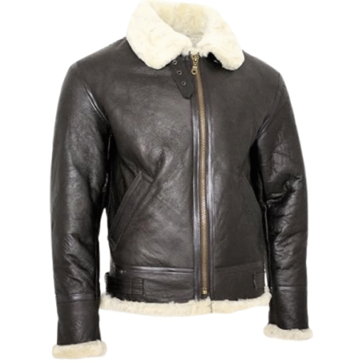 Men’s Shearling Lined Brown Leather Aviator Jacket - Image 2