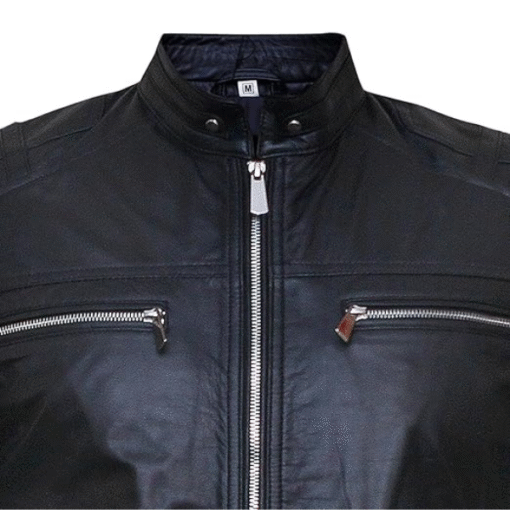 Black Leather Biker Jacket with Quilted Detailing - Image 3