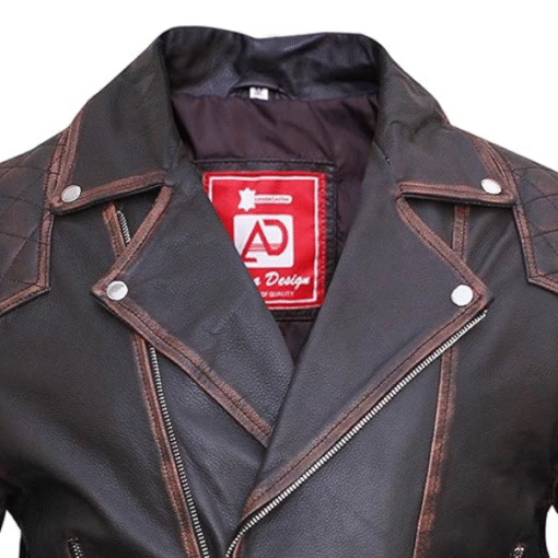 Vintage Brown Quilted Leather Biker Jacket – Rugged Streetwear Style - Image 3