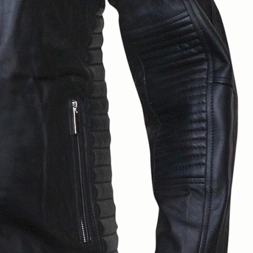 Black Leather Biker Jacket with Quilted Detailing - Image 4