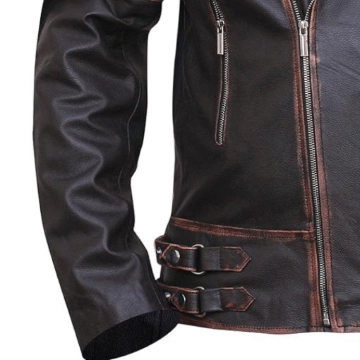 Vintage Brown Quilted Leather Biker Jacket – Rugged Streetwear Style - Image 4