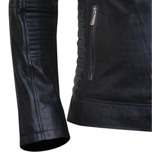 Black Leather Biker Jacket with Quilted Detailing - Image 5