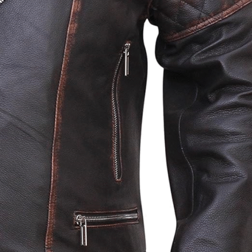 Vintage Brown Quilted Leather Biker Jacket – Rugged Streetwear Style - Image 5
