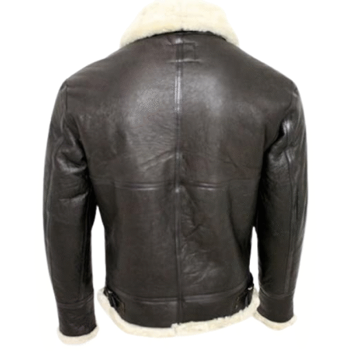 Men’s Shearling Lined Brown Leather Aviator Jacket - Image 5