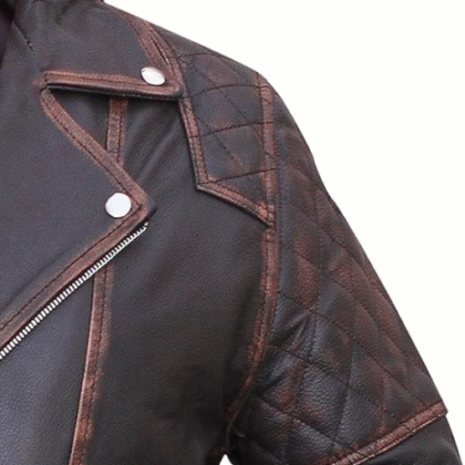 Vintage Brown Quilted Leather Biker Jacket – Rugged Streetwear Style - Image 6