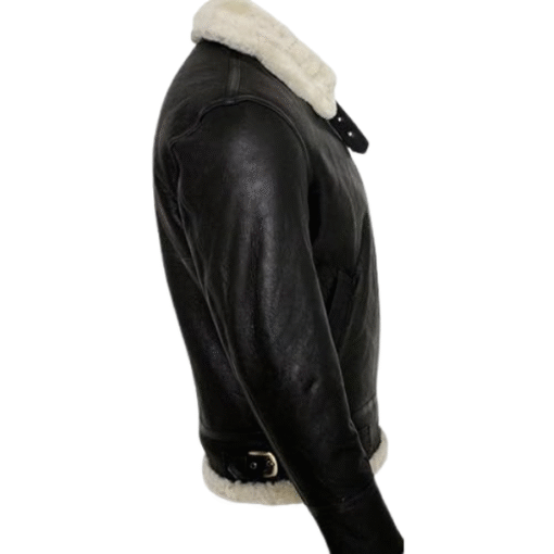 Men’s Shearling Lined Brown Leather Aviator Jacket - Image 4