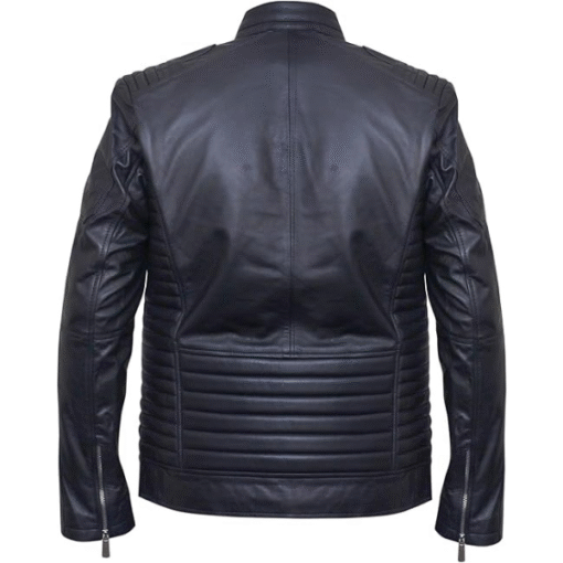 Black Leather Biker Jacket with Quilted Detailing - Image 2