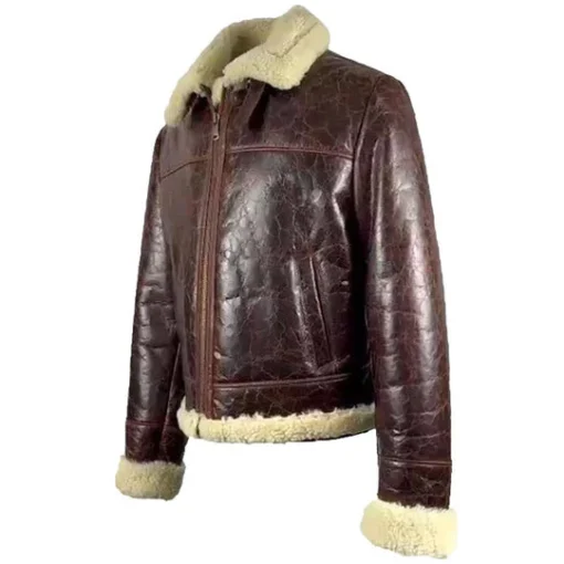 Vintage Brown Shearling Aviator Jacket - Image 2
