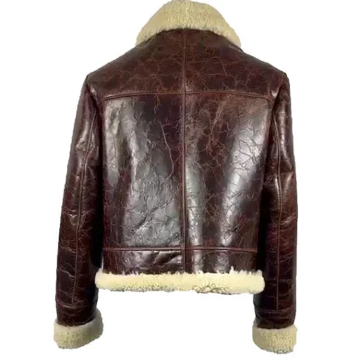 Vintage Brown Shearling Aviator Jacket - Image 4