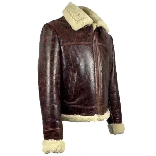Vintage Brown Shearling Aviator Jacket - Image 3