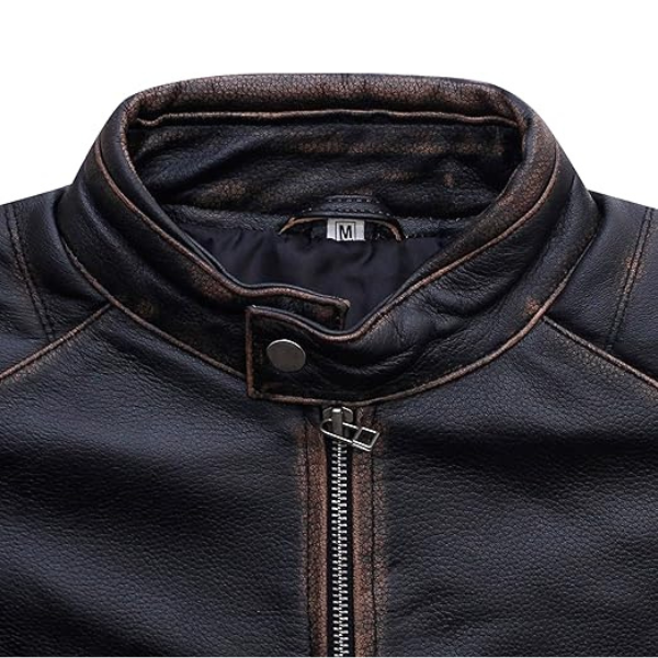 Men’s Vintage Black Leather Motorcycle Jacket with Distressed Finish - Image 2