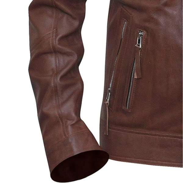 Men’s Brown Leather Field Jacket with Multi-Pocket Design - Image 5