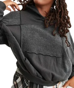 Aerie Sherpa Patchwork Black Hoodie