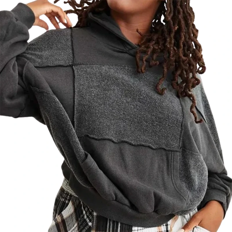 Aerie Sherpa Patchwork Black Hoodie