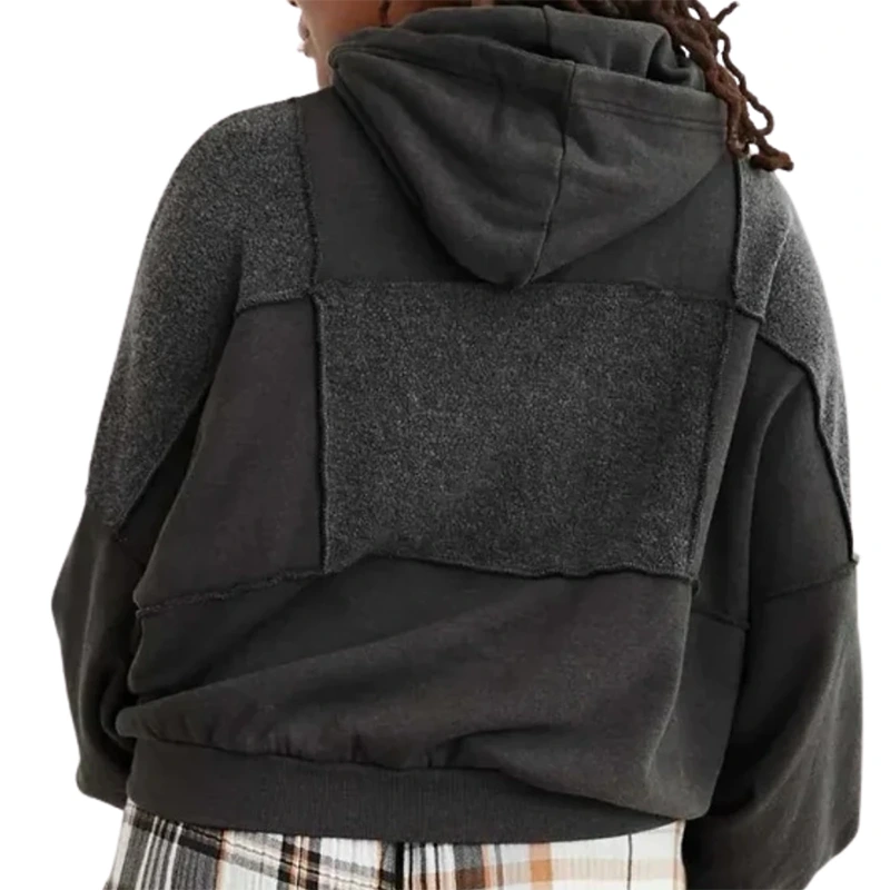 Aerie Sherpa Patchwork Black Hoodie - Image 3
