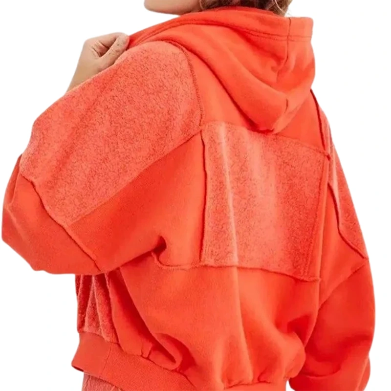 Aerie Sherpa Patchwork Orange Hoodie - Image 2