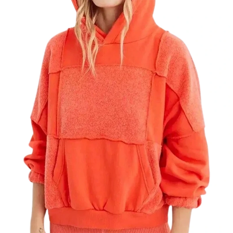 Aerie Sherpa Patchwork Orange Hoodie - Image 3