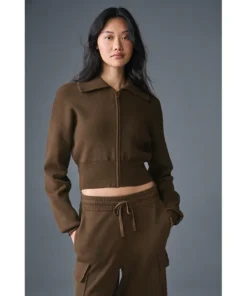 Alo Scholar Knit Cropped Full Zip Jacket