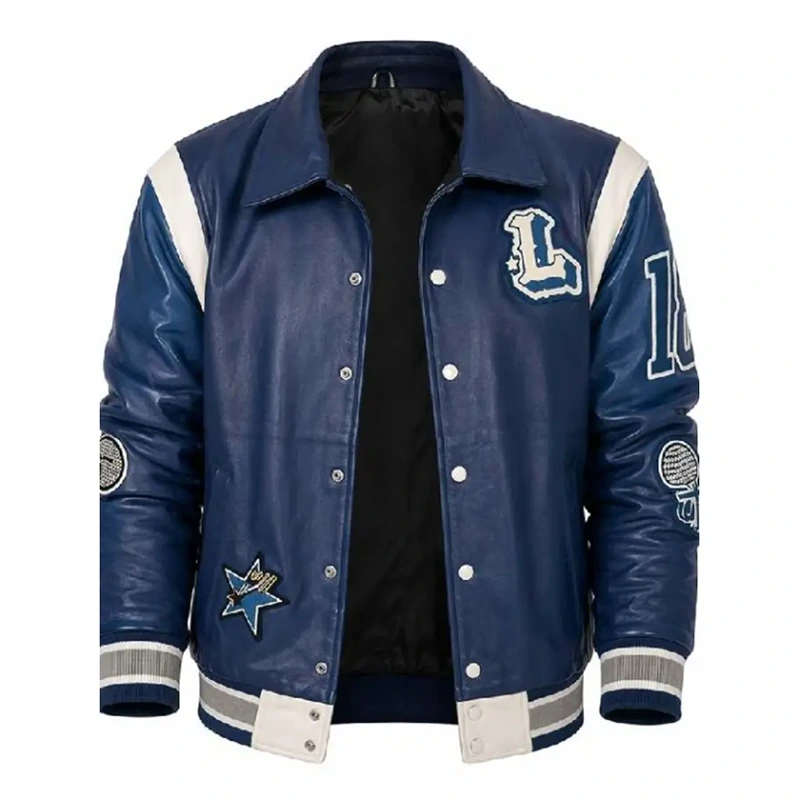 American Idol S24 Lionel Richie Blue Leather Varsity Jacket