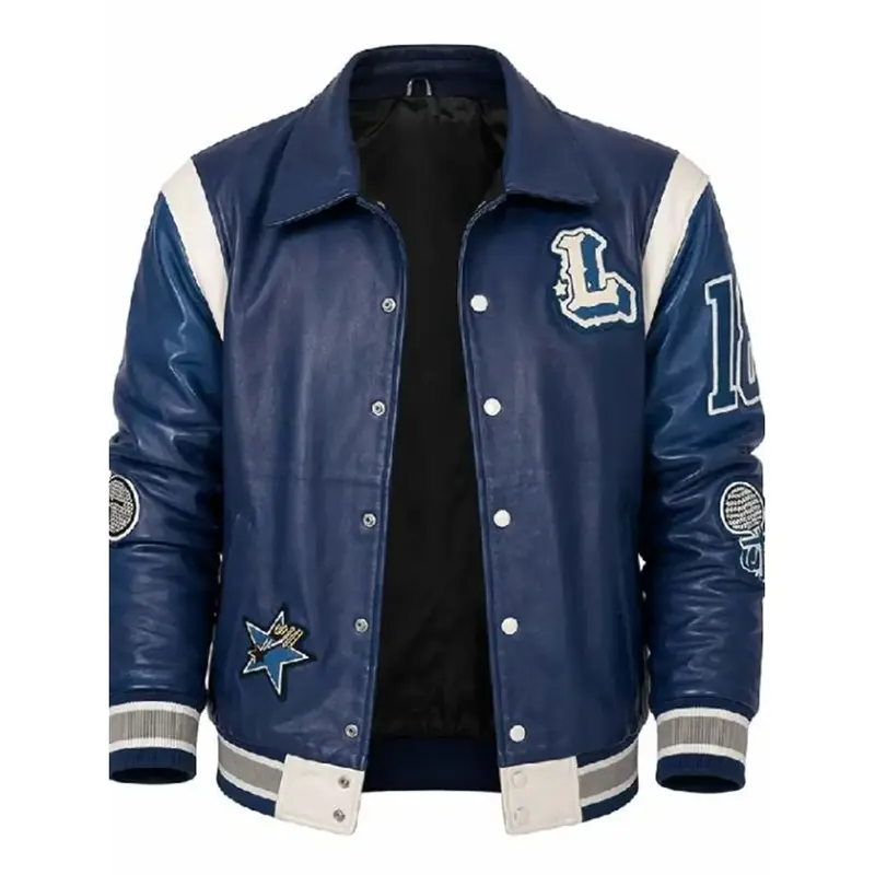 American Idol S24 Lionel Richie Blue Leather Varsity Jacket