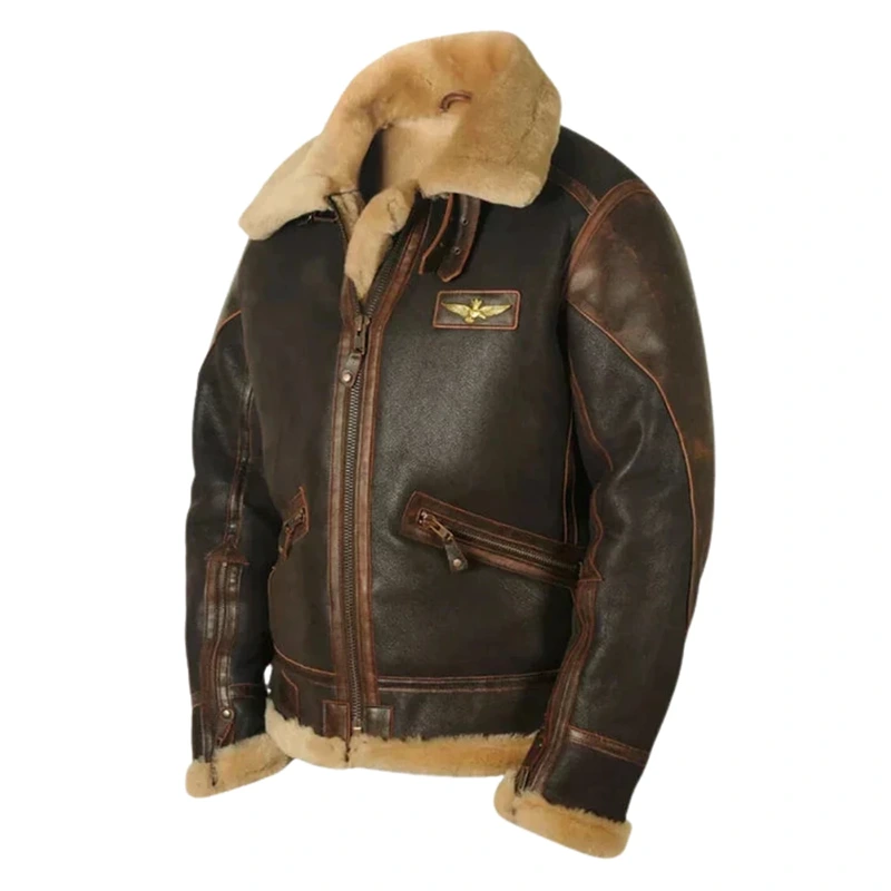 Aurelius Men’s Leather Aviator Jacket with Wool Collar - Image 2